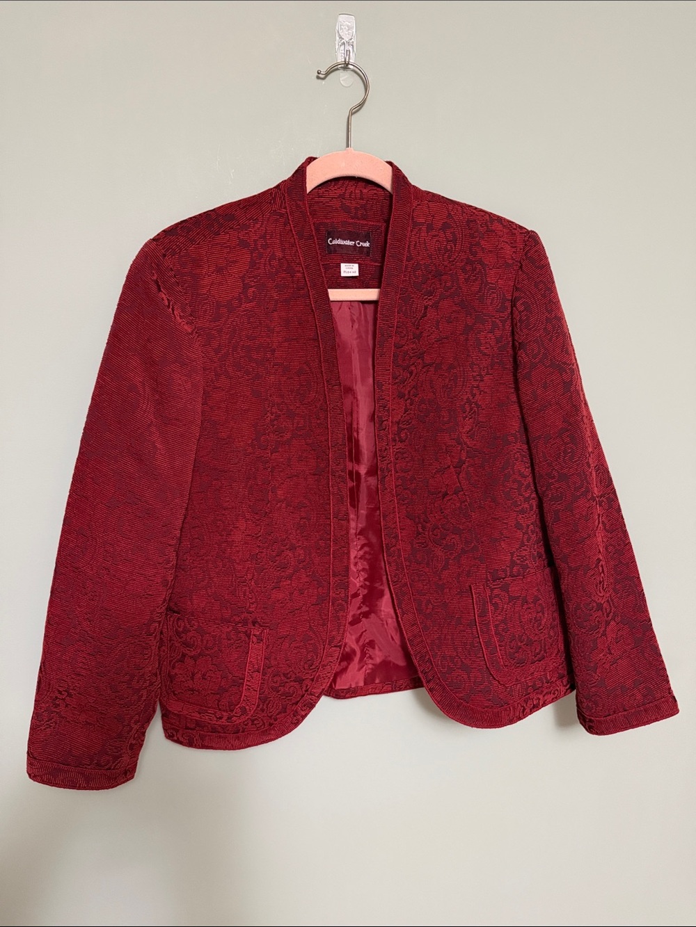 Coldwater Creek Petite L 14–16 Red Textured Jacquard Jacket